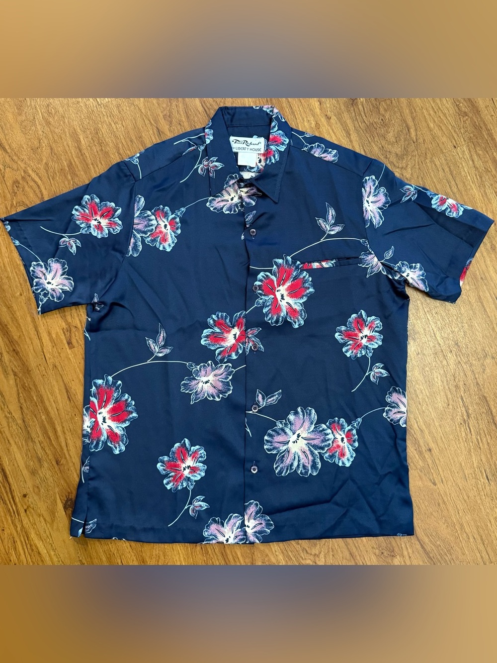 Vintage 70s Tori Richard Liberty House Hawaiian aloha Shirt Floral surf USA blue